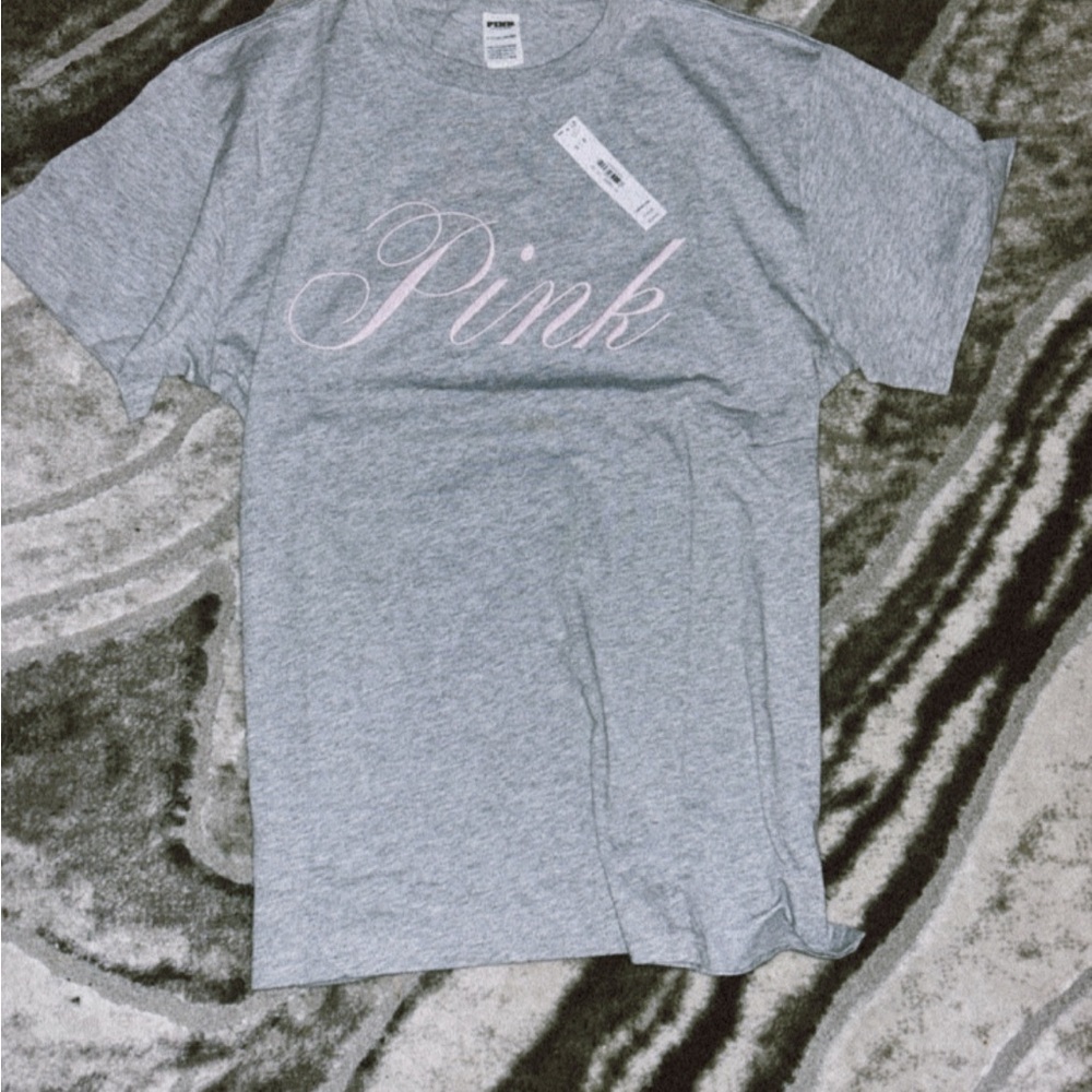 Victoria's Secret Gray Tee with Pink Script